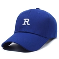 Royal blue baseball cap featuring a white 3D embroidered R letter on a curved brim - Adjustable / Sapphire Blue