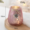 Portacandele natalizio in vetro rosa con stella di legno e altezza di 10cm - Fiocco di Neve Rosa