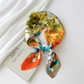 Colorful floral square silk scarf with bright orange and blue botanical print design - Colorful Patchwork Flowers