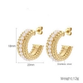 Goldene C-förmige Edelstahl-Ohrringe mit Perlen und Maßangaben in 18mm Größe - Gold (KE106123-WGML)