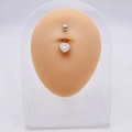 Silver stainless steel belly button ring with heart-shaped clear cubic zirconia stone - Hollow Heart