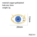 Detail view of 18K gold plated copper evil eye pendant with 20mm x 13mm dimensions - Blue