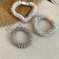 3-piece elastic hair tie set including beige plush, woven, and leopard pattern designs - Light Coffee and White Set of Pieces
