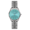 Classic silver stainless steel watch with a vibrant turquoise dial for women - Silver Case Blue Dial