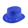 Blue sequin top hat with matching ribbon for stage performances and party costumes - Tinsel - Royal Blue