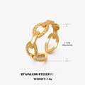 Anillo ajustable de acero inoxidable dorado con eslabones y textura tejida 1.7cm - Abierto Ajustable / Dorado