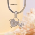 Silver double heart lock necklace with full zircons, adjustable 40+5cm chain for women - Double Heart Lock Style (044)