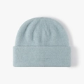 Women's light blue ribbed knit beanie with stylish folded cuff for winter warmth - Lake Blue