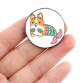 Cartoon corgi mermaid enamel pin badge featuring a cute festive dog tail design - Mermaid Corgi (XZ4718)