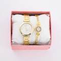 Elegant gold quartz watch and crystal bracelet set presented in a pink gift box - Gold Watch Luxury Rhinestone Bracelet Set (Pink Box)