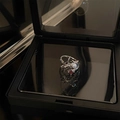 Silver minimalist ring with white pearl and red gemstone in a black jewelry gift box - Star Red Rhinestone Style (芒星红宝石戒指)