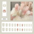 Elegant Z593 press-on nails in pale green and nude gradient with pearl accents - Z593 Pearl Milky White