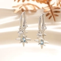 Elegant silver star earrings with light blue zircon pendants on soft beige fabric background - A327-Eight-pointed Star Pendant Ear Buckle (Single)