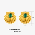Orecchini a perno a conchiglia dorati con pietre a righe verdi in acciaio inossidabile - Orecchini a lobo con conchiglia lucida-Malachite
