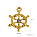 Macro detail of a golden nautical ship wheel pendant featuring a purple gemstone center - Gold With Purple Zirconia (YTP2412078-4)