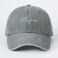 Vintage washed grey cotton baseball cap featuring white Mama embroidery and heart - Gray