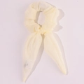 Detail of white chiffon scrunchie with bow showing soft fabric texture and ribbon - Lighted Rabbit Ears-Cream White