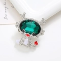 Macro shot of silver reindeer brooch with green gemstone and sparkling crystals - Silver Base Dark Green (D2263)