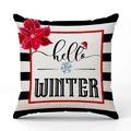 Kerst kussensloop van linnen met rode kerstster en zwarte strepen voor decoratie - Hello Winter Gestreepte