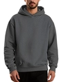 Men's dark grey hooded sweatshirt featuring unique diamond weave texture and casual fit - Marl Grey