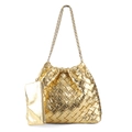 Sac fourre-tout tissé doré avec chaîne métallique et pochette zippée assortie à l'intérieur - Doré