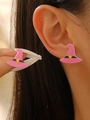 Halloween pink wizard hat acrylic earrings with yellow star detail for women - Pink Witch Hat Style Studs