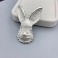 Detailed macro view of matte silver rabbit brooch showing realistic metallic hair texture - Rabbit / Silver