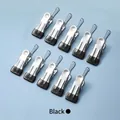 Set of 10 silver stainless steel windproof laundry clips with black non-slip coating - Hook Style / Black