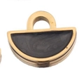 DIY gold-plated stainless steel semicircular pendant with black enamel inlay for jewelry - Fan-Black