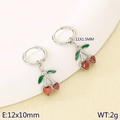 Polished silver cherry fruit earrings with green leaves and red heart-shaped crystals - Heart Red Zirconia Cherry Silver Hoops (KE119989-GC)