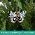 Golden butterfly hanging ornament with blue rhinestones on a Christmas tree branch - Style 02-Butterfly