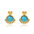 Bohemian gold heart stud earrings with turquoise stones and fan shaped metal details - 304 Stainless Steel / Turquoise Style