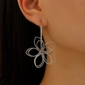Chic silver hollow flower drop earrings with a modern geometric woven design for women - Large Hollow Petal Drop Earrings / Silver (White K 1872)