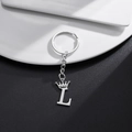Silver crown letter L keychain in polished stainless steel for bag and gift hanging - Letter L Crown Style (L)