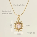 18K gold plated stainless steel heart necklace with zircon pendant and 45cm chain - Sunflower / Pink