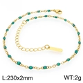 Gold stainless steel anklet with green enamel beads and adjustable lobster clasp - Gold Green Style (KJ4084-Z)