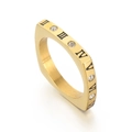 Anello quadrato dorato in acciaio inossidabile con numeri romani e cristalli lucidi - Misura 7 / Stile Quadrato Oro Numeri Romani Intarsiato (KR103550-GC) / Oro