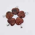 Five 2cm heart-shaped natural stone pendants in reddish-brown with black spots - Mahogany Obsidian
