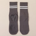 Dark gray yoga socks with white stripes and non-slip silicone hexagon grip soles - One Size / Dark Gray