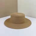 Chapeau canotier en paille naturelle à calotte plate avec tissage en spirale vintage - M (56-58cm) / Café Clair