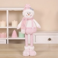 Pink sequin snowman plush with telescopic legs for Christmas tabletop decoration - Pink Telescopic Snowman Doll