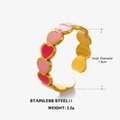 Anillo de corazón en esmalte rosa, acero inoxidable chapado en oro 18K con banda ajustable - Estilo Corazón Ondulado (Anillo De Corazón Dorado 1) / Abierto Ajustable / Dorado