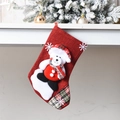 Festive red burlap Christmas stocking with 3D plush cartoon bear and plaid details - E3-2 Medium Bodysuit Bear Stocking