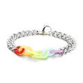 Hip-Hop Regenbogen-Armband mit silbernen Edelstahlgliedern und Acryl-Akzenten - Regenbogen-Spleißstil (KB148081-WGSF)