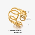 Anello regolabile in acciaio inossidabile dorato con design geometrico a più anelli - Misura Aperta Regolabile (ZN213) / Anello ovale dorato