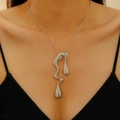 Silver liquid metal lava pendant necklace on long chain for cold style fashion wear - Silver Abstract Liquid Necklace
