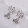 Sparkling snowflake bell drop earrings with rhinestones and pearls on white silk - Silver Bell Snowflake