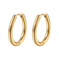 Pendientes de aro minimalistas ovalados en forma de U de acero inoxidable pulido dorado - Dorado