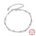 Minimalistisches S925 Sterlingsilber Doppelarmband mit Perlen und Figaro-Kettengliedern - Silber
