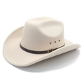 Classic beige wool felt western cowboy hat with brown leather band and metal ventilation holes - M (56-58cm) / Beige